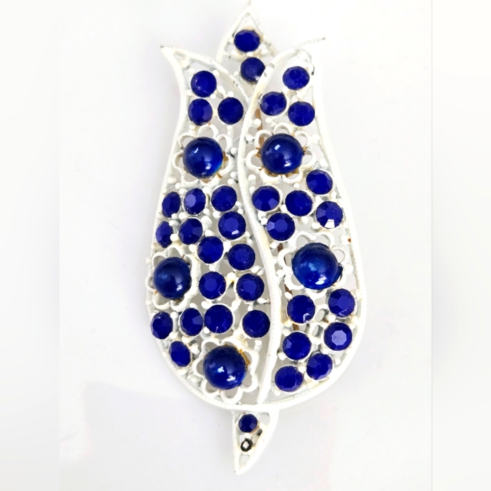 Vintage Blue Rhinestone Owl Brooch Pin Silver Tone Animal Statement Jewelry - Picture 4 of 7